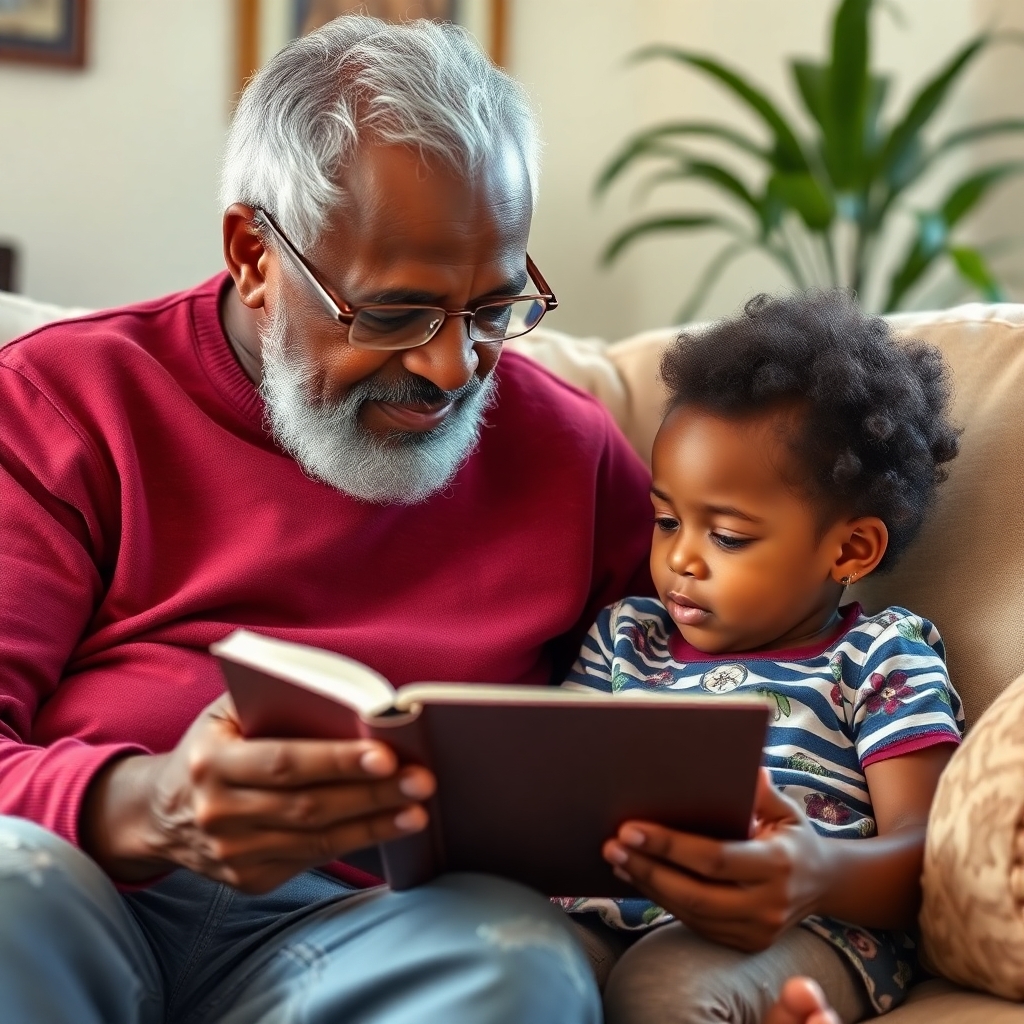 Image: A grandparent reading to a grandchild-Black Familiy