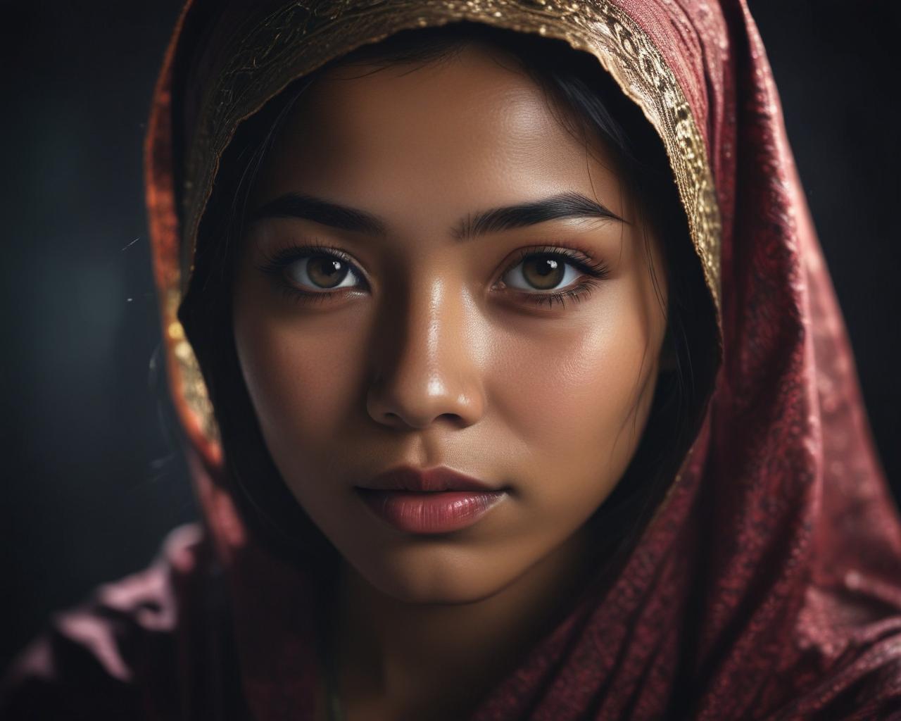 High definition Malay girl portrait dramatic lighting
