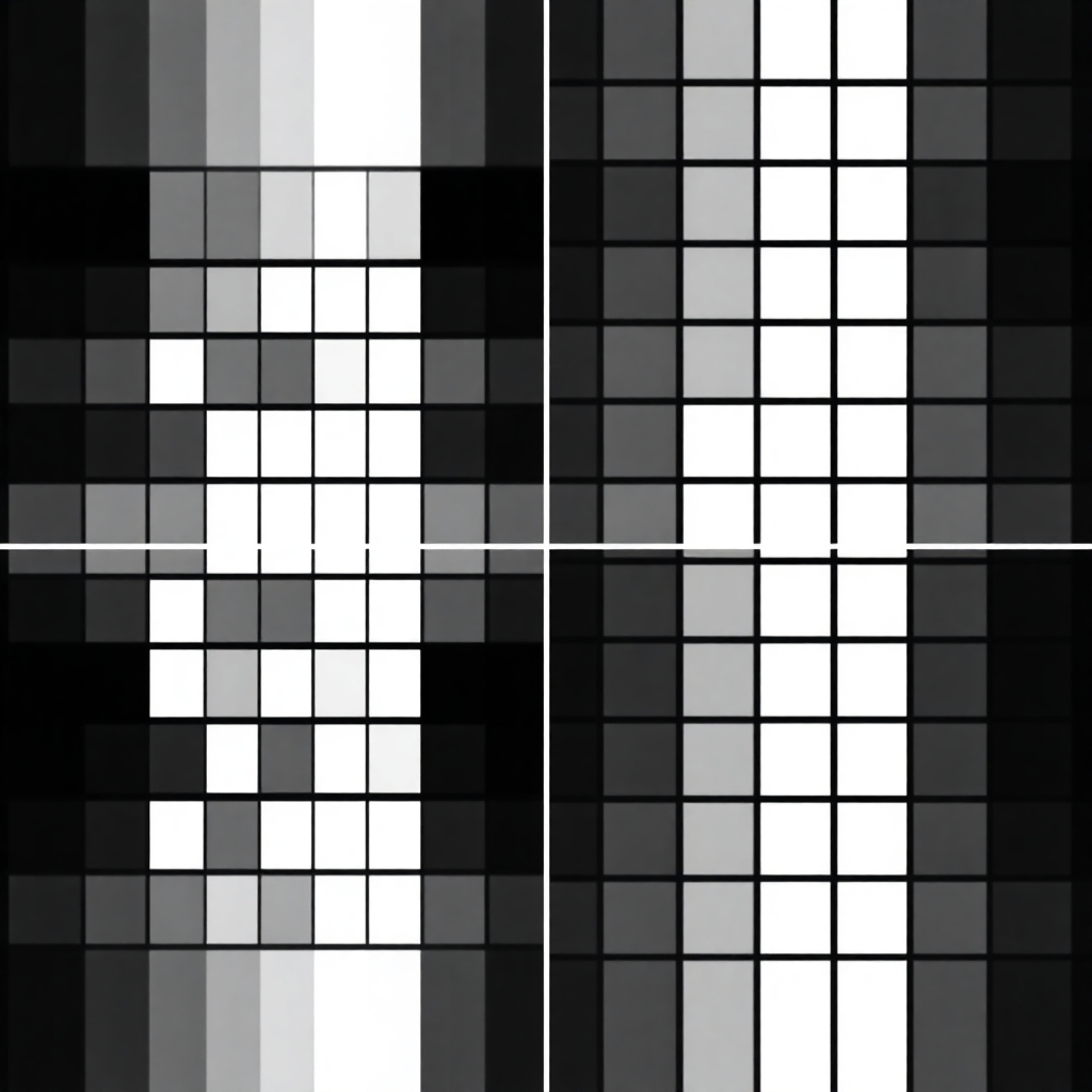 Create black and white image with two grids of total equal area; one with a 10 x10 grid and the other with a 20x20 grid
