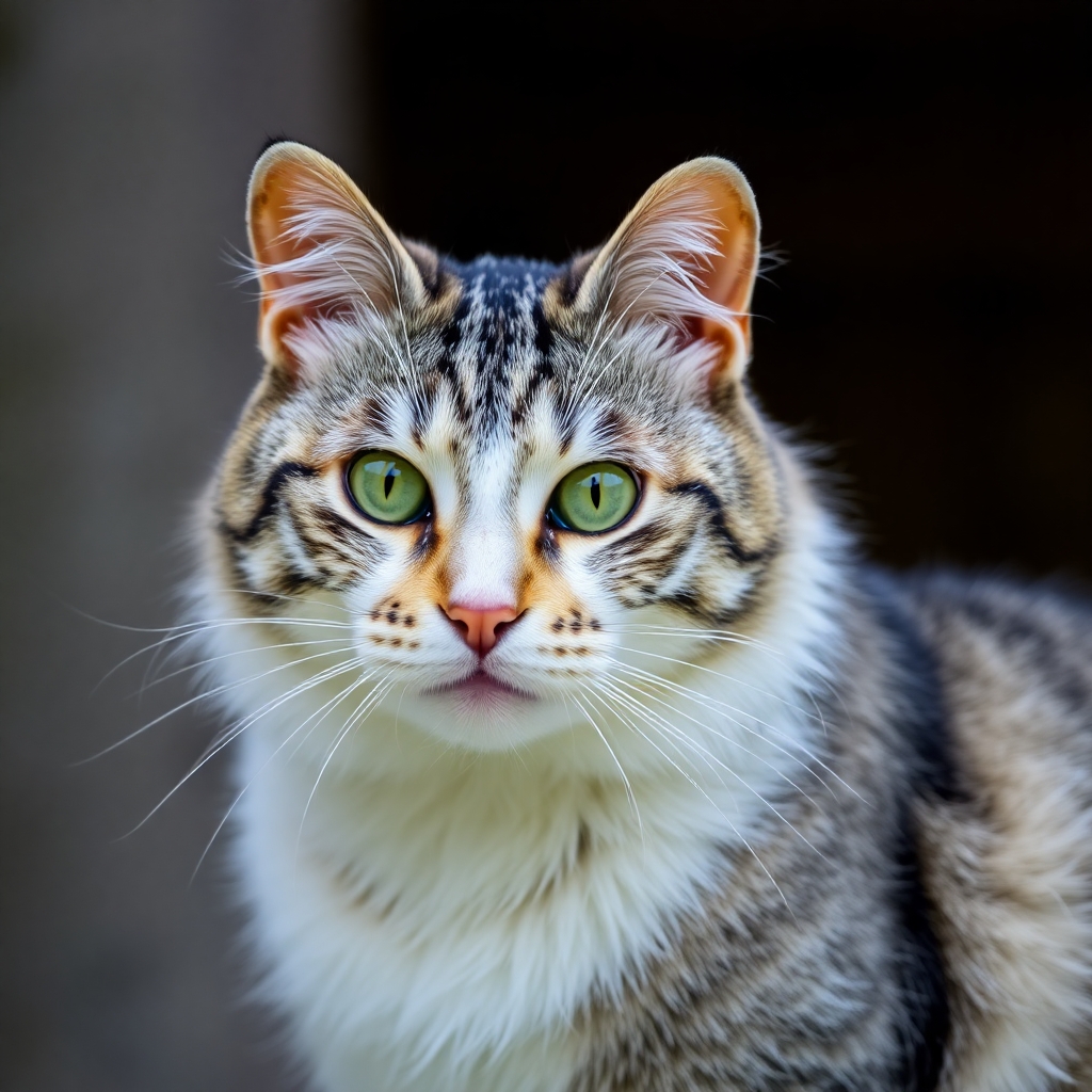 blue and white vertical striped cat