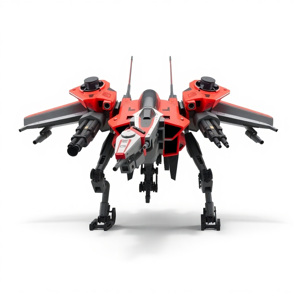 Chinese, Chengdu J-20 style, laterally symmetrical, Macross Valkyrie, Gerwalk Mode, with arms & GU-11 Gun Pod,on a white background