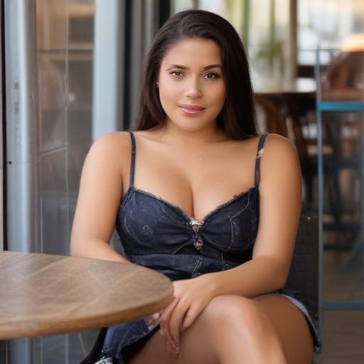 25 years old latina in Barcelona, very short summerdress,hotpants,jeans,ripped,curvy, in a cafe,drinking coffee,sitting,wide open,sweet seductive grine,very cut out