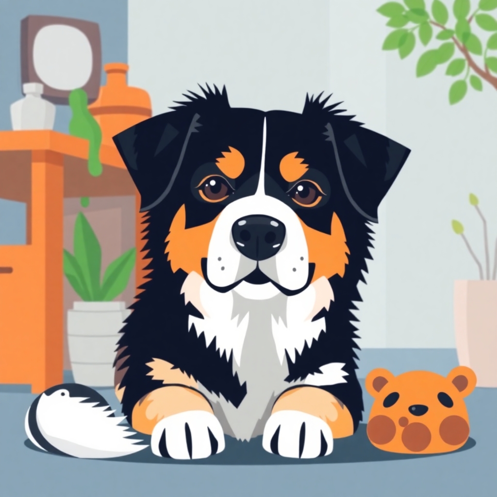 dog, modern flat vector illustration, full scene, editorial style