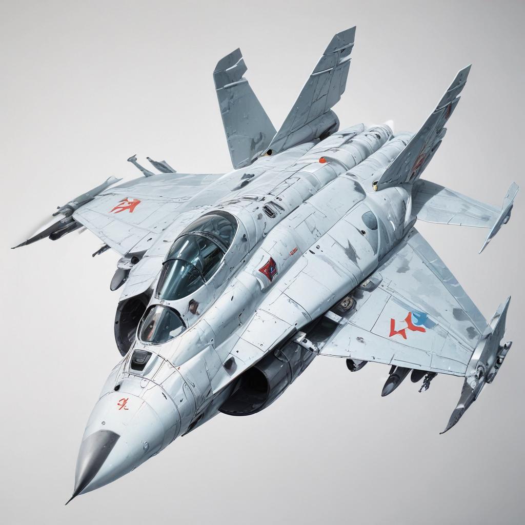 one, MIG 21 style, Robotch, Soviet, Sci-Fi, Space jet fighter, on a white background