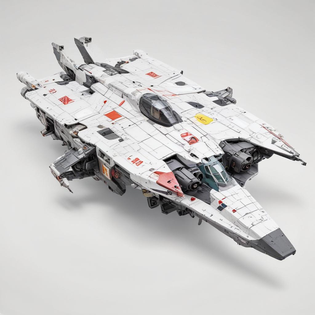 one, ARMD Platform style, Robotech, Soviet, Sci-Fi, space aircraft carrier, on a white background