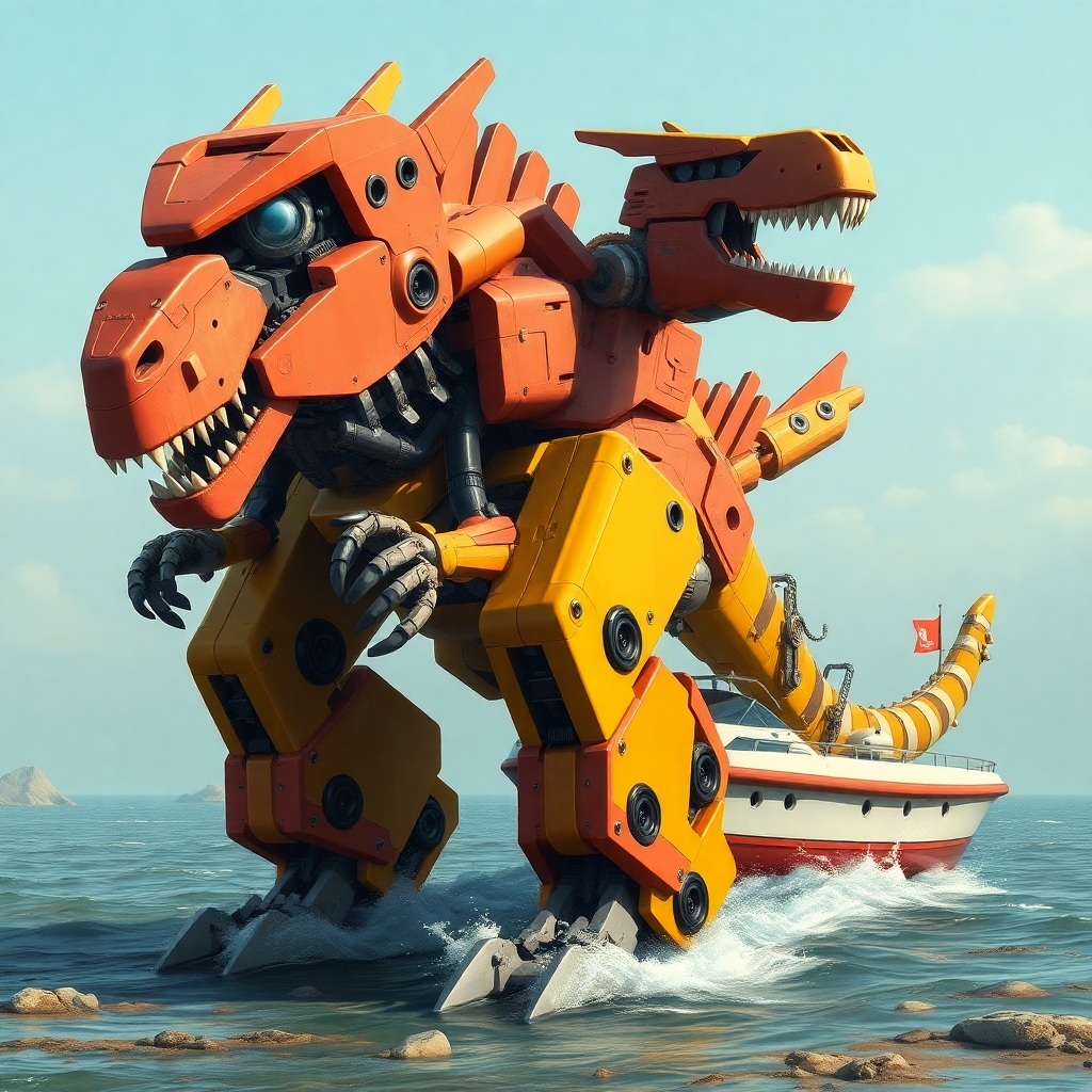 Robot dinosaur transformer that also turns into a boat