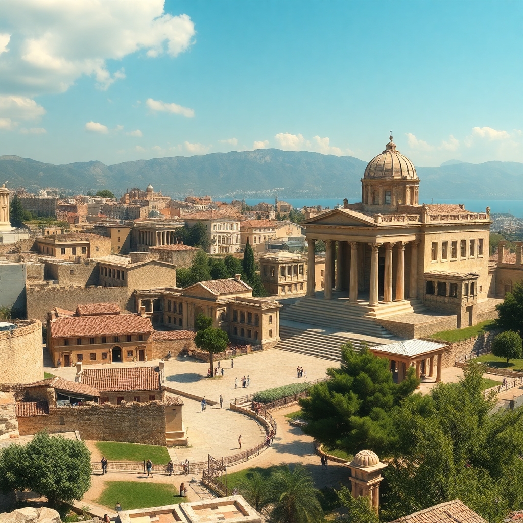 a photorealistic picture of an ancient Greece city during the time when Aristotle lived