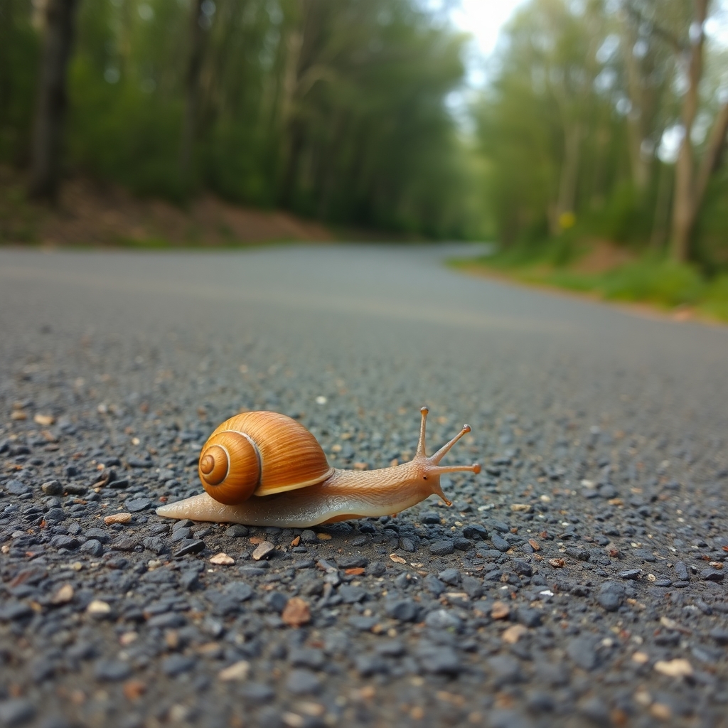 Snails very fast running on the road