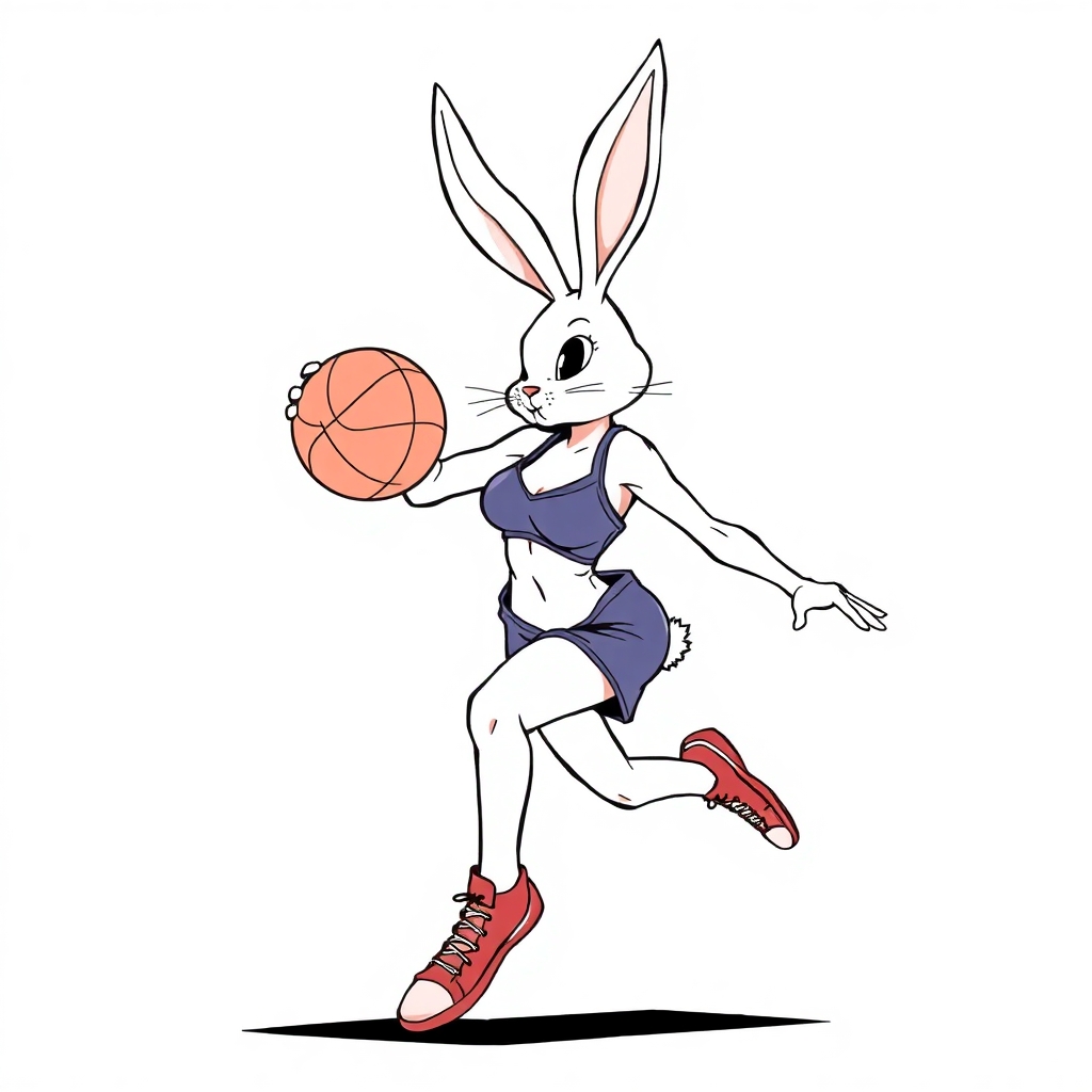 a sexy lady rabbit playing basketball