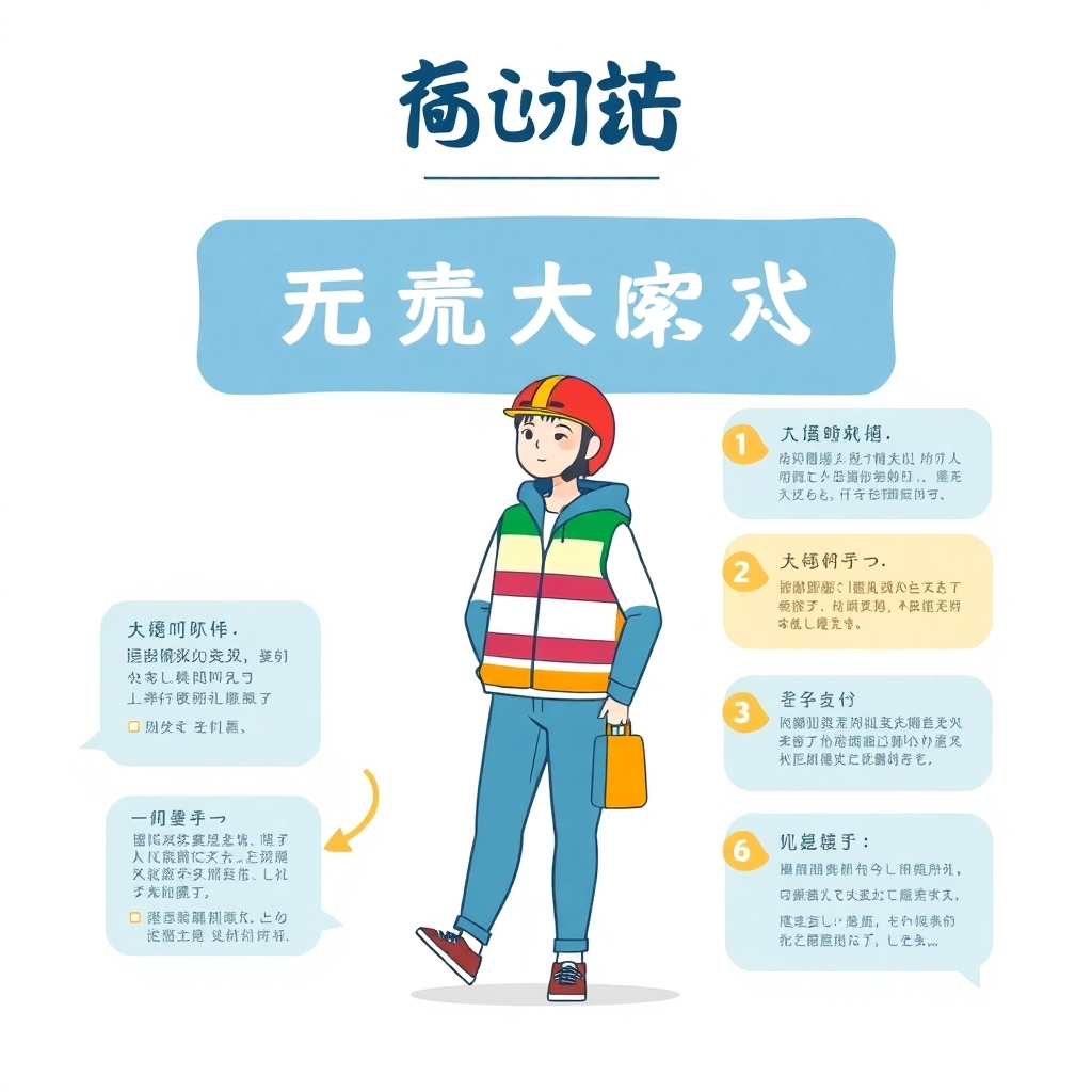 以下为 **1张知识图谱图片生成提示词**，已按要求设置：**比例 9:16、4K质量、任何位置不放置水印**。  ```markdown Generate this image in a TALL, VERTICAL format (aspect ratio 9:16). Do not use the default square format.  A cute and structured infographic in a modern 2D flat vector, hand-drawn illustration style, with a limited color palette of blues, whites, yellows, greens, and reds on a clean white background. High resolution, 4K quality, highly detailed.  The image has a prominent main title in Simplified Chinese ONLY: "人车物协同安全预防图谱" at the top. The image is organized as a vertical knowledge map with three large stacked sections, connected by arrows to show the safety logic: "行人专注通行 → 叉车安全让行 → 物料稳定搬运 → 事故风险降低".  Create three main numbered sections with subtitles in Simplified Chinese ONLY: "1. 行人安全预防", "2. 叉车驾驶要求", "3. 托盘搬运规范".  Section 1 subtitle: "1. 行人安全预防" Include short Chinese bullet points: "走人行道、按路径通行", "叉车区域、保持警惕", "行走专注、不看手机", "不要假设、主动避让".  Visual metaphor for section 1: show a pedestrian wearing a safety vest and helmet walking on a clearly marked pedestrian walkway. Add green arrows showing the safe walking route. Add a red cross over a person looking at a phone while walking. Add warning signs near forklift activity areas and blind spots.  Section 2 subtitle: "2. 叉车驾驶要求" Include short Chinese bullet points: "安全车速、警惕行人", "交叉区域、一停二看三通过", "驾驶前检查、警示正常", "安全系统、功能有效".  Visual metaphor for section 2: show a forklift slowing down before a marked pedestrian crossing area. Add a prominent rule card in Chinese reading "一停 二看 三通过". Show a pre-use inspection checklist beside the forklift, with icons for "警示灯", "喇叭", "刹车", "倒车报警", "安全系统".  Section 3 subtitle: "3. 托盘搬运规范" Include short Chinese bullet points: "多件转运、绑带固定", "避免急停、避免急起", "预判转弯、减速慢行", "禁止急转、防止滑落".  Visual metaphor for section 3: show a pallet truck carrying two or more parts secured with 2-3 visible straps. Add a green check mark beside properly strapped goods. Add red crosses over loose parts sliding off, sudden braking, sudden starting, and sharp turning. Show a curved turning path with a large turning radius arrow and a slow-speed symbol.  Use a vertical warehouse aisle layout: the top section shows "人行通道", the middle section shows "叉车通道" and "交叉区域", and the bottom section shows "搬运区域". Use lane markings, safety cones, warning triangles, floor arrows, and clear separation lines between pedestrian routes, forklift routes, and pallet truck routes.  Include clear Chinese labels such as: "人行通道", "叉车通道", "交叉区域", "搬运区域", "减速慢行", "一停二看三通过", "绑带固定", "禁止分心", "禁止急转", "防止滑落".  Use checkboxes (✔️) to indicate safe behaviors: "走规定路线", "保持警惕", "安全车速", "车辆点检", "绑带固定", "减速转弯".  Use red crosses (❌) to indicate unsafe behaviors: "边走边看手机", "默认司机已看见", "交叉口抢行", "警示装置失效", "货物未固定", "急停急起", "急转弯".  Add decorative elements like stars, lightbulbs, gears, safety helmets, reflective vests, warning triangles, safety cones, floor arrows, and small shield icons on the clean white background. Use simple rounded borders around each section card, and connect the three cards with large downward arrows to make the safety flow easy to follow.  Do not place any watermark, logo, brand text, signature, account name, public account text, or hidden mark anywhere on the image.  The layout is structured, clean, balanced, and easy to follow. Strictly NO English text should appear anywhere on the image; use only Simplified Chinese. ```