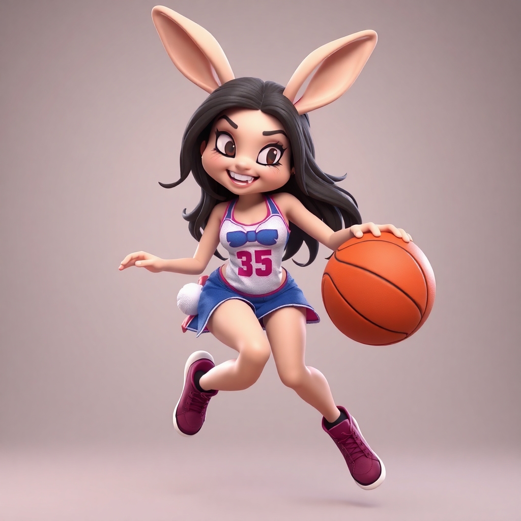a sexy lady rabbit playing basketball