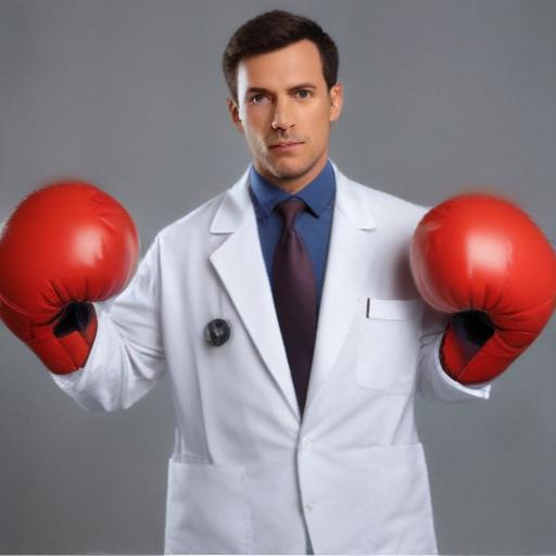 generate an image where doctor wear boxing gloves