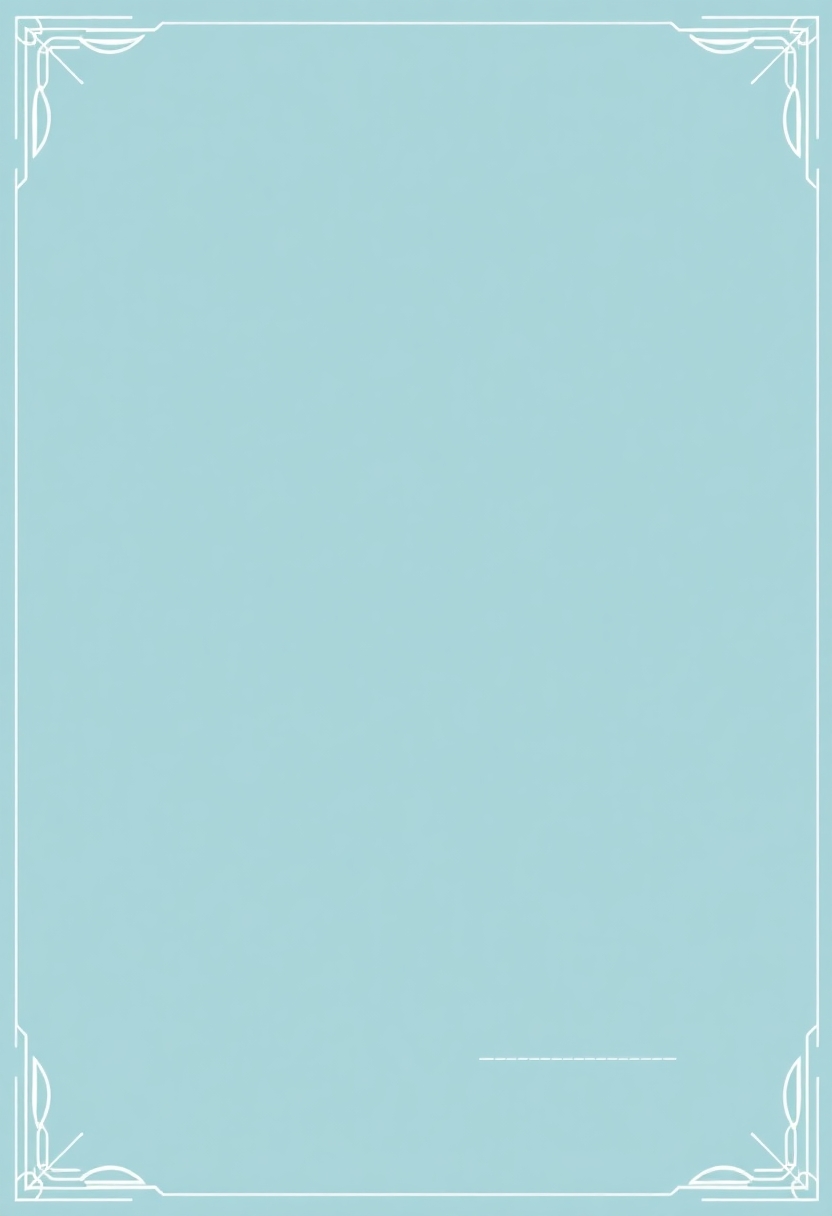 Design a vertical certificate background with a 2:3 aspect ratio (similar to A4 portrait). The background should feature a solid calm base color such as soft teal, pale blue, or light grey, with minimal and subtle decorative elements like faint geometric patterns or soft flourishes in the corners or borders. Leave a clear empty space in the center for future text, reserved space on the top-left and top-right for logos, and a signature area at the bottom. Use a clean flat vector style, with soft studio lighting for a modern and elegant feel. The mood should be formal and inspirational. Generate the image using the FLUX Schnell model. No text or labels in the image — only a visually balanced background.
