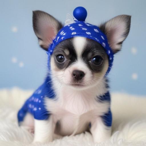 royal bright blue and white cute polka dot chihuahua puppy