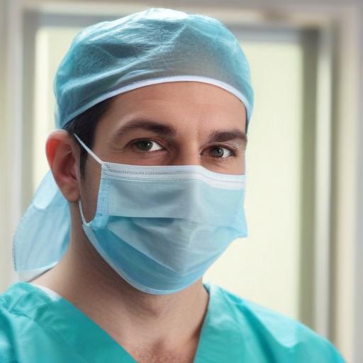 Male surgeon gowned for surgery