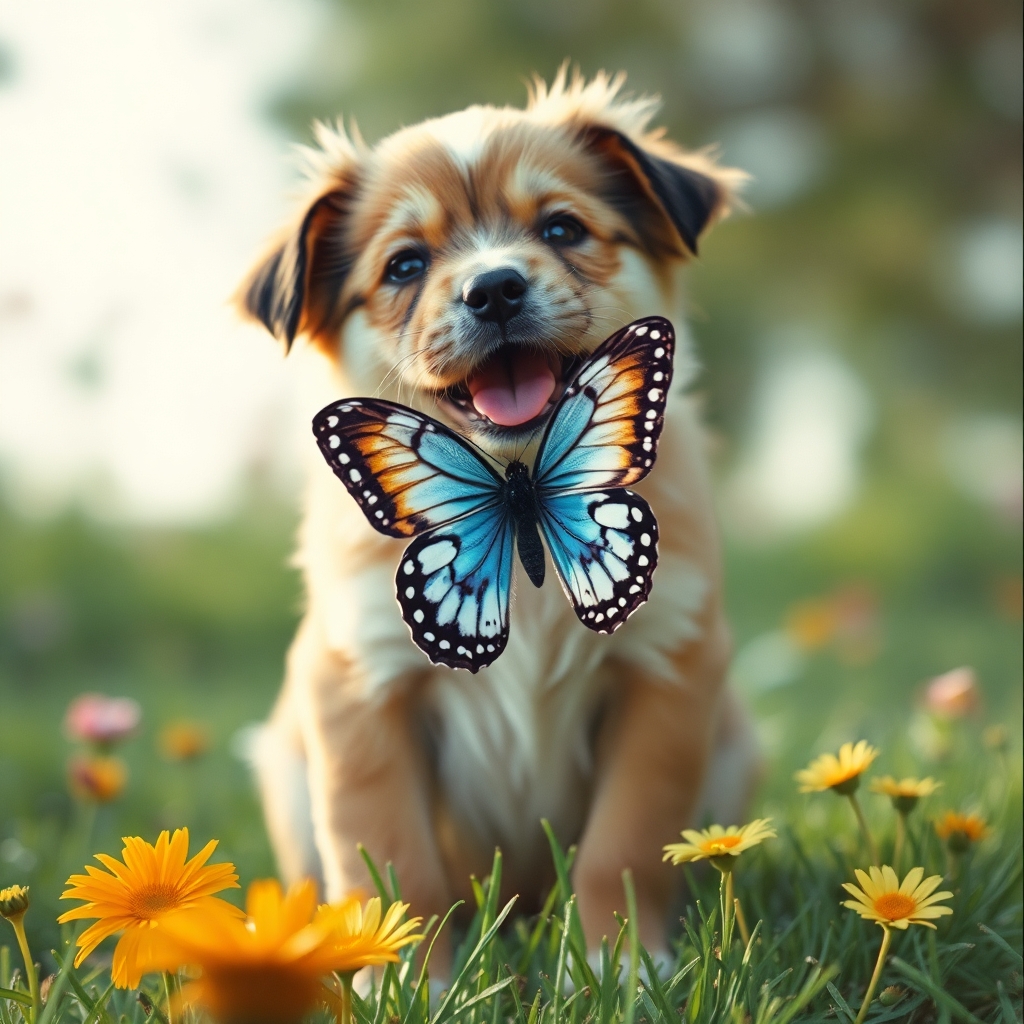 Puppy chacing Butterfly