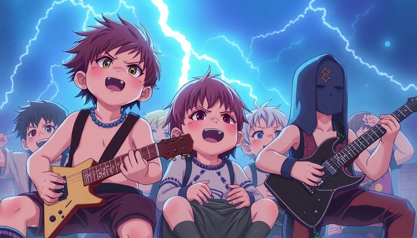 A Group of baby heavy metal fans listening to their favorite music