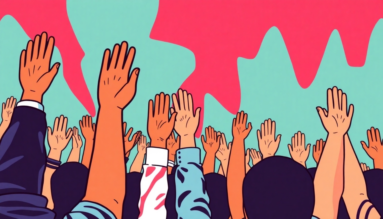 large group voting with raised hands