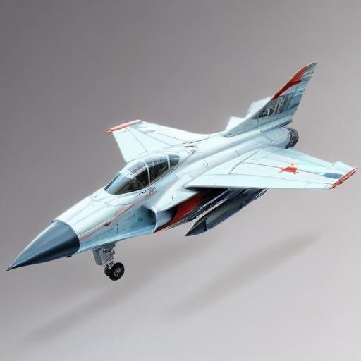 one, MIG-21 style, cold-war, sleek, nose intake, single tail, delta-wing, Robotech, Soviet, Sci-Fi, Space jet fighter, on a white background