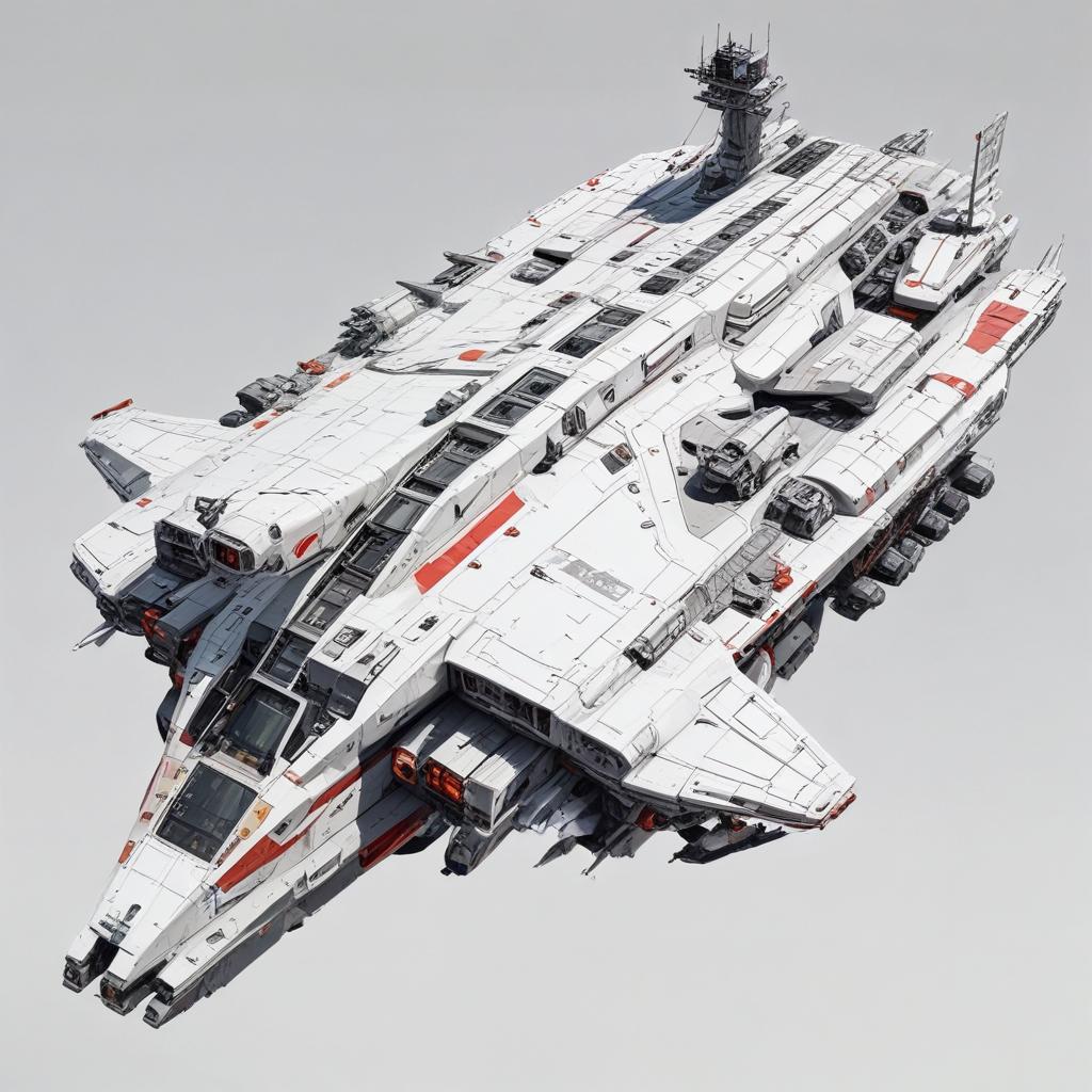 one, ARMD Platform style, Robotch, Soviet, Sci-Fi, Space aircraft carrier, on a white background