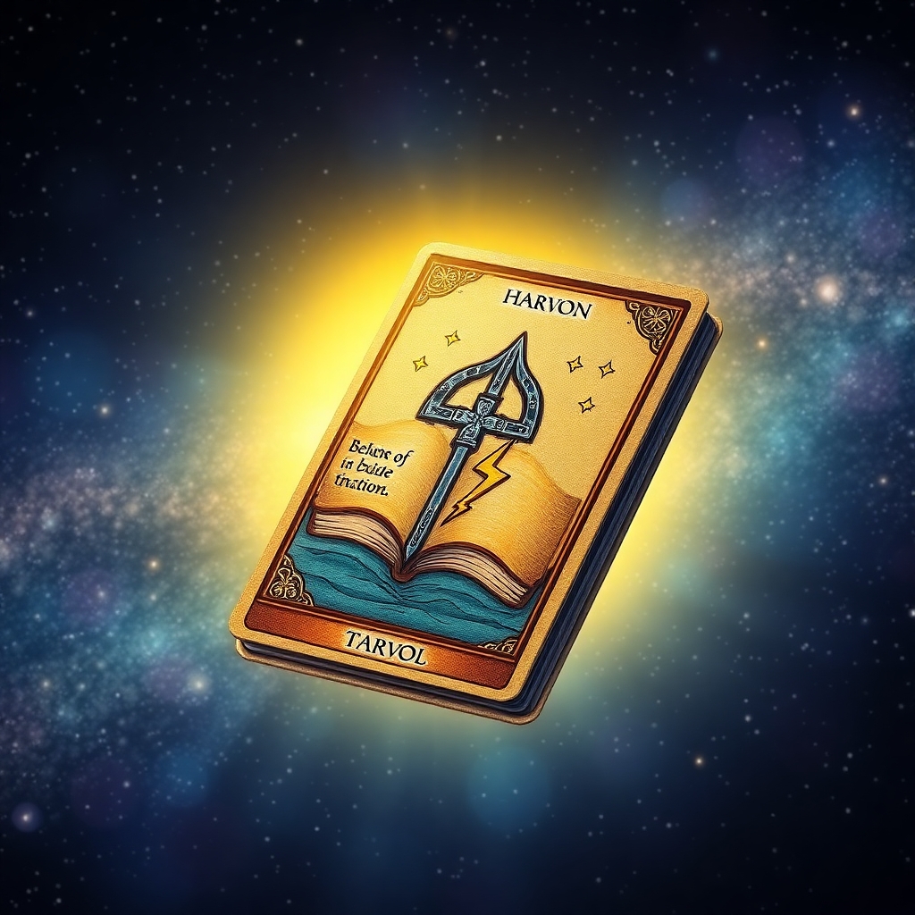 Tarot Card showing a Hadcover Book with Fantasy theme and starfield background
