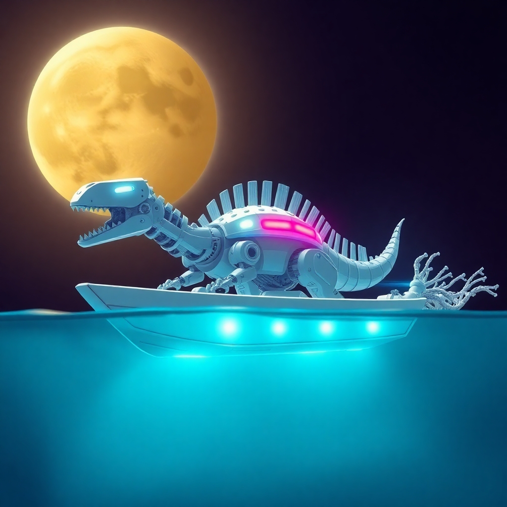 Robot dinosaur that is also a boat