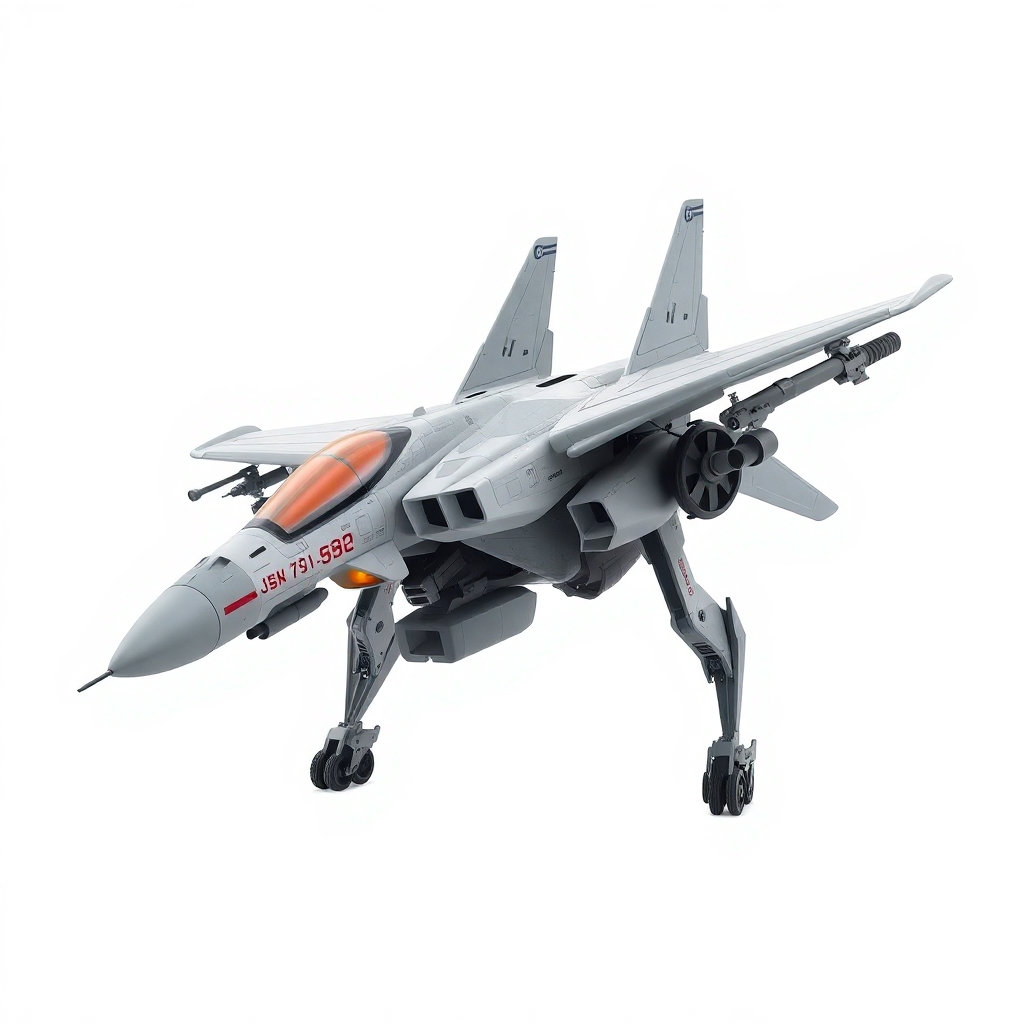 Chinese, Chengdu J-20 style, Macross Valkyrie, Gerwalk Mode, with arms & GU-11 Gun Pod,on a white background