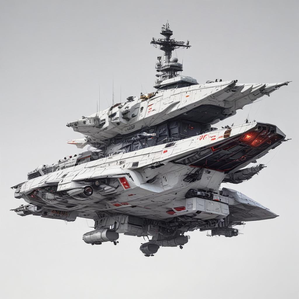 one, ARMD Platform style, Robotch, Soviet, Sci-Fi, Space aircraft carrier, on a white background
