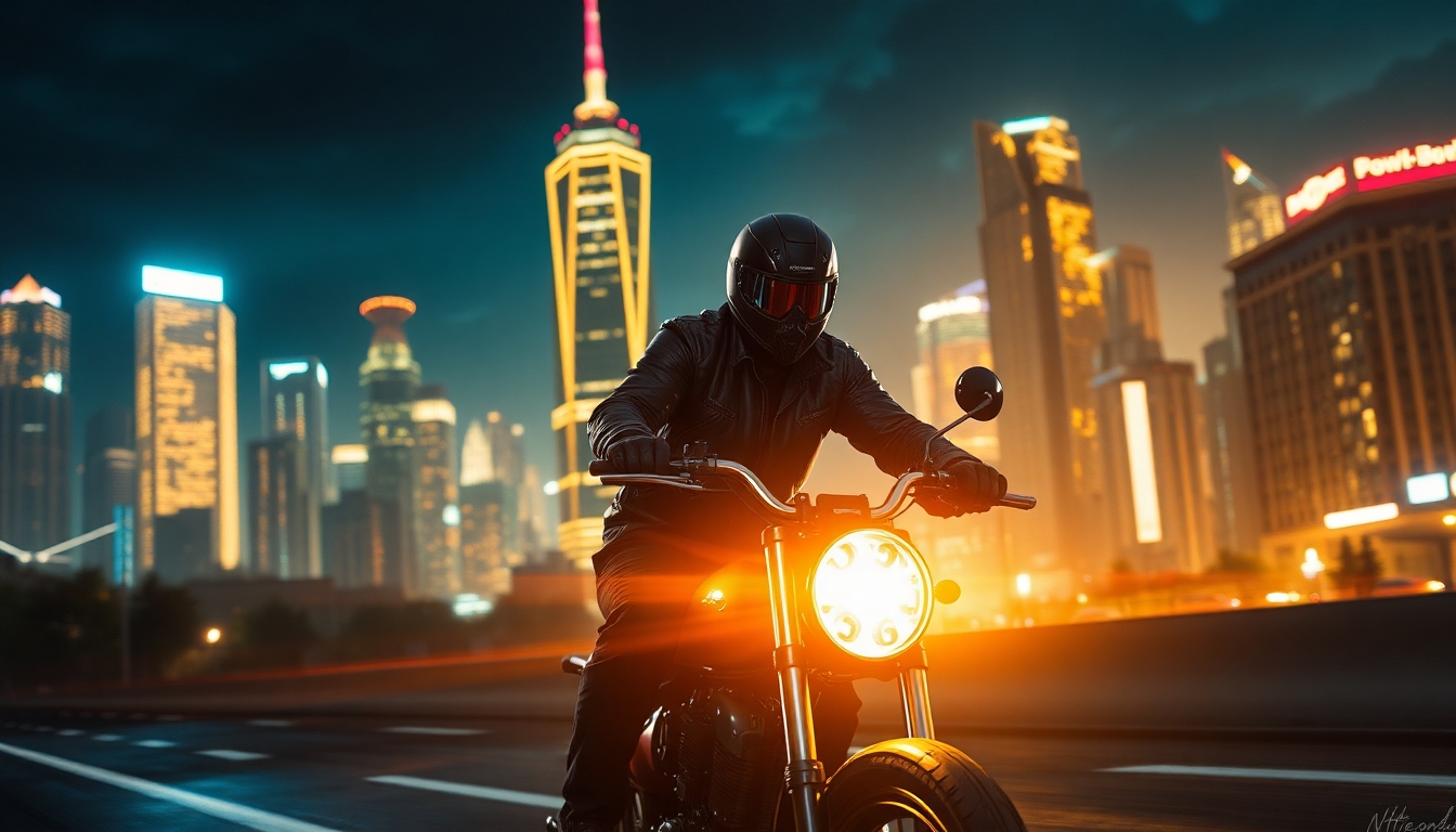 Cyberpunk psycho on bike with nightcity in background