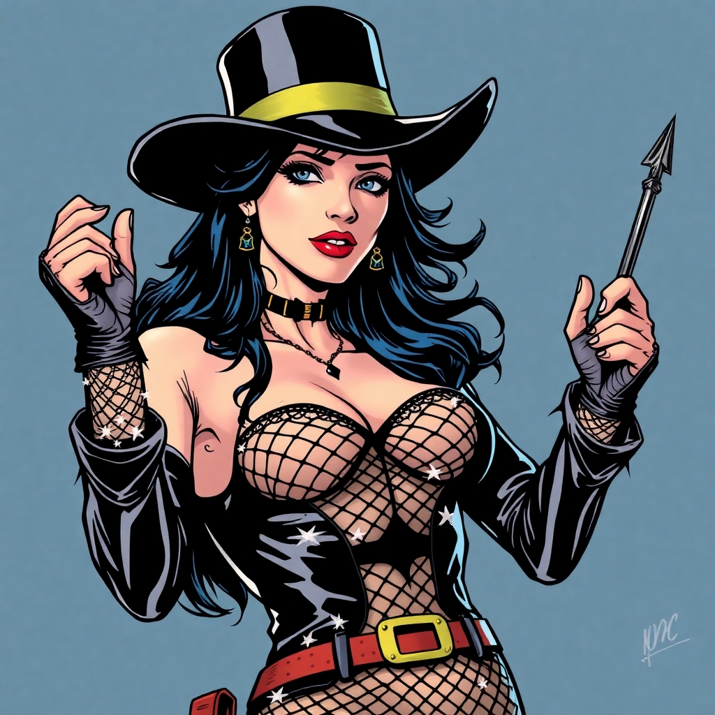 zatanna from DC comics battle damaged clothing and torn fishnets