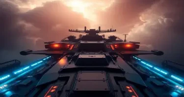 on the deck of a futuristic spaceship destroyer