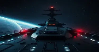 on the deck of a futuristic spaceship destroyer