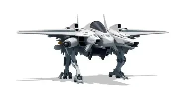 Chinese, Chengdu J-20 style, anime, laterally symmetrical, Macross Valkyrie, Gerwalk Mode, with arms & GU-11 Gun Pod,on a white background. No Multiple cockpits, no deformed legs