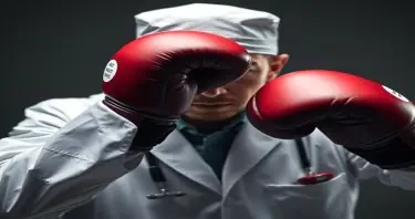 generate an image where doctor wear boxing gloves