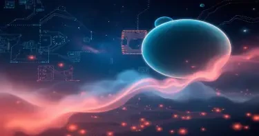 i want a really cool, tech looking banner for use in a few websites. make it creative, have circuit boards and space, planets and stars, maybe foggy and warm