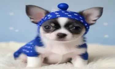 royal bright blue and white cute polka dot chihuahua puppy