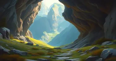 lord of the rings mountainous, cavern, a painting by alan koz, titled shelby, in the style of digital fantasy landscapes, plein air scenes, whistlerian, cryengine, deep focus, mhighly detailed, rich colors