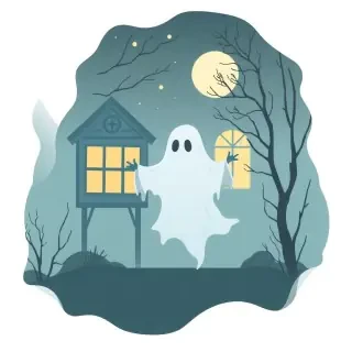 ghost, modern flat vector illustration, full scene, editorial style