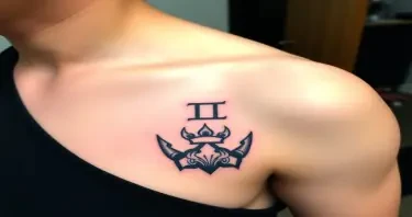 A Filipino bear paw tattoo on the right front pec  with a Gemini symbol in the center