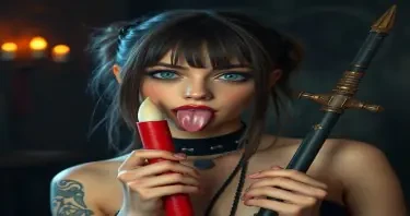 Goth girl with a huge dildo