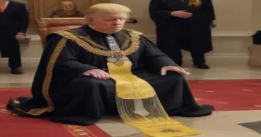 An image of Trump dressed as an emperor pissing on the constitution