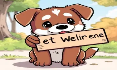 Puppy with sign that says "Get Well Irene"