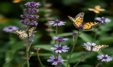 Purple Flowers with butterflies