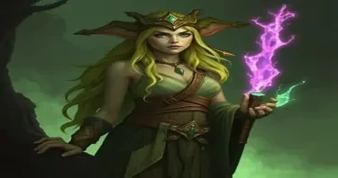 A fifth-edition dungeons and dragons characer who is an eladrin wildshape druid.
