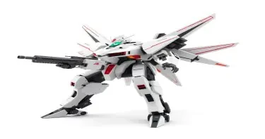 Chinese, Chengdu J-20 style, Macross Valkyrie, Gerwalk Mode, with arms and a single beam rifle,on a white background