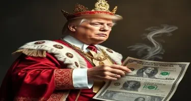 An image of Trump dressed as an emperor urinating on the bill of rights