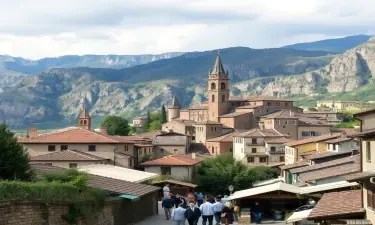 medieval city between mountains close up market