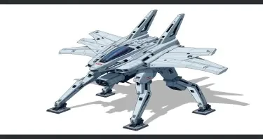 Chinese, Chengdu J-20 style, anime, laterally symmetrical, Macross Valkyrie, Gerwalk Mode, with arms & GU-11 Gun Pod,on a white background. No Multiple cockpits, no deformed legs