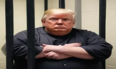 a very fat  and sad Donald Trump in jail