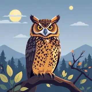 owl , modern flat vector illustration, full scene, editorial style